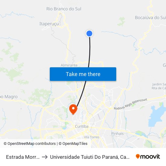 Estrada Morro Grande to Universidade Tuiuti Do Paraná, Campus Jardim Schaffer map