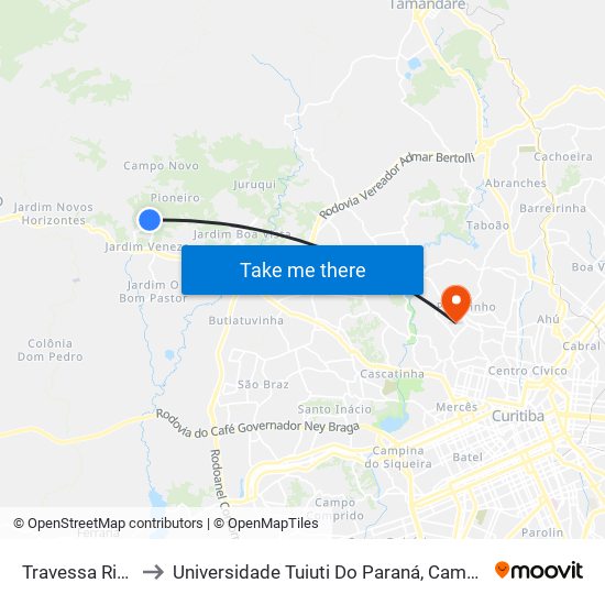 Travessa Ribas, 181 to Universidade Tuiuti Do Paraná, Campus Jardim Schaffer map