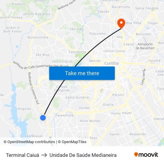 Terminal Caiuá to Unidade De Saúde Medianeira map