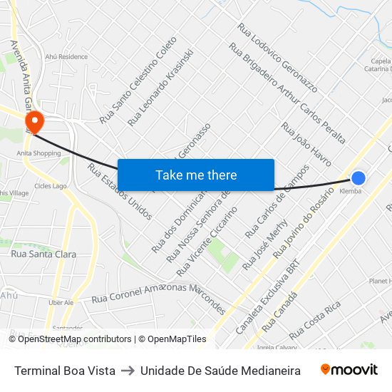 Terminal Boa Vista to Unidade De Saúde Medianeira map