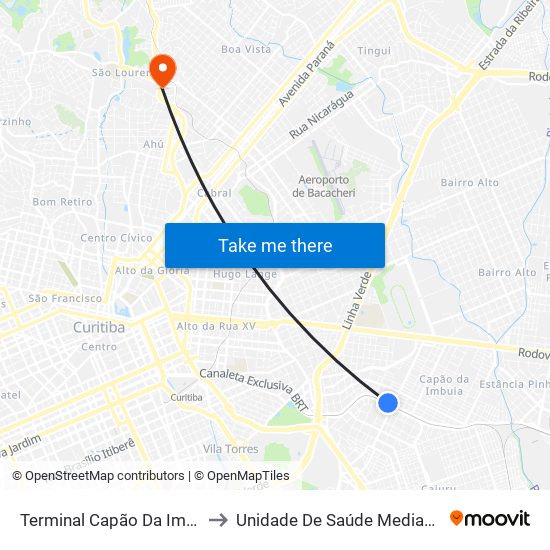 Terminal Capão Da Imbuia to Unidade De Saúde Medianeira map