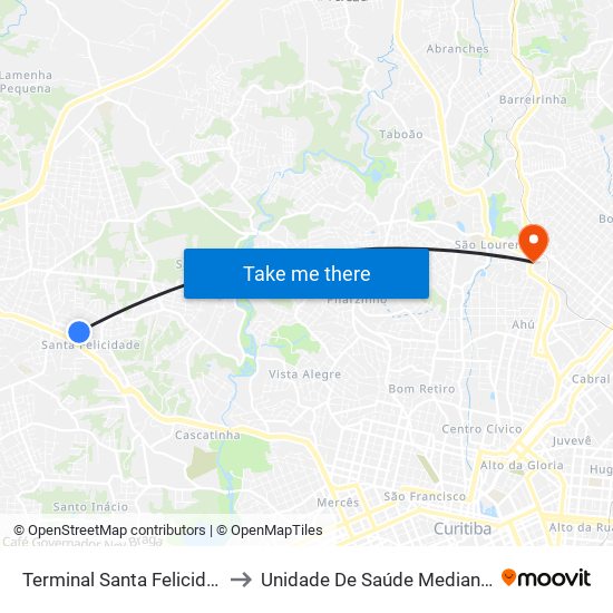 Terminal Santa Felicidade to Unidade De Saúde Medianeira map