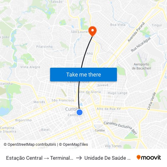 Estação Central → Terminal Capão Raso to Unidade De Saúde Medianeira map