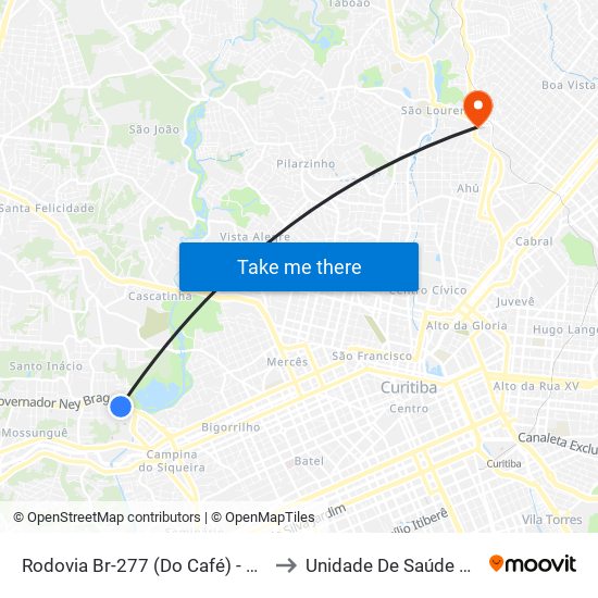 Rodovia Br-277 (Do Café) - Parque Barigui to Unidade De Saúde Medianeira map