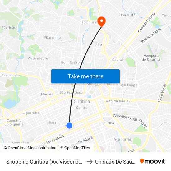 Shopping Curitiba (Av. Visconde De Guarapuava, 3850) to Unidade De Saúde Medianeira map