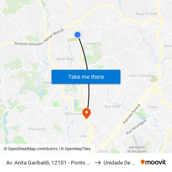Av. Anita Garibaldi, 12101 - Ponto De Integração Temporal (Desembarque) to Unidade De Saúde Medianeira map