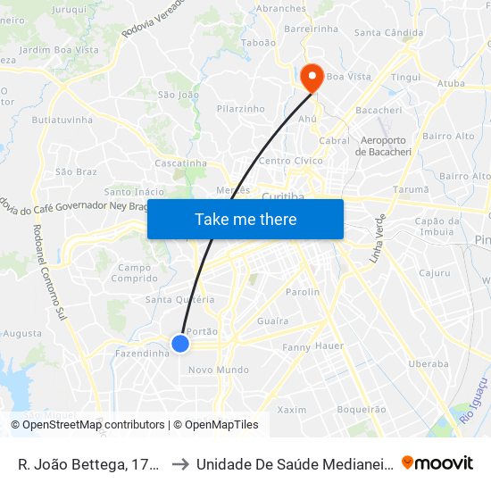 R. João Bettega, 1700 to Unidade De Saúde Medianeira map