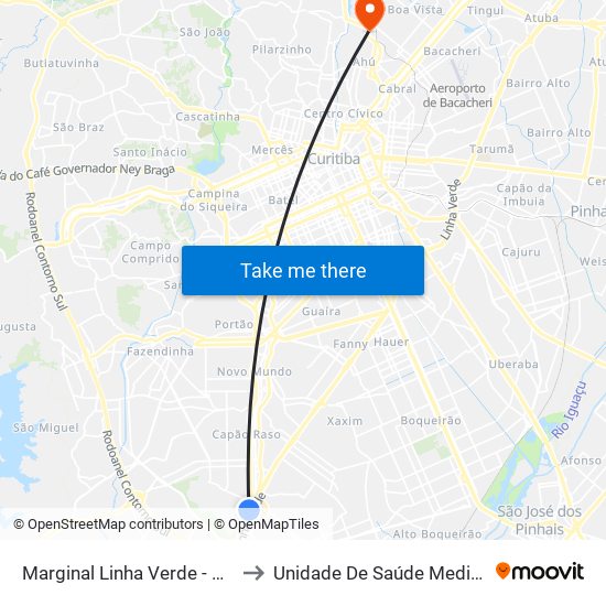 Marginal Linha Verde - Avipec to Unidade De Saúde Medianeira map