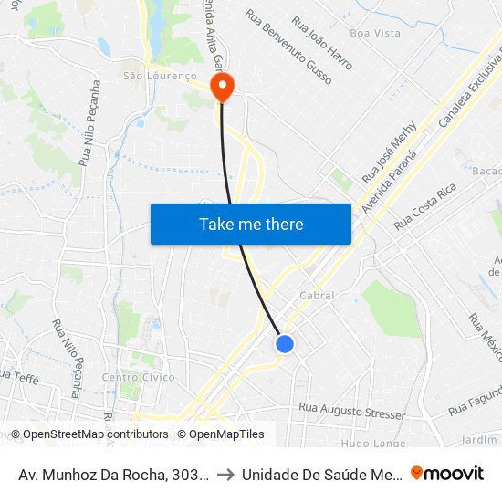 Av. Munhoz Da Rocha, 303 (Comec) to Unidade De Saúde Medianeira map