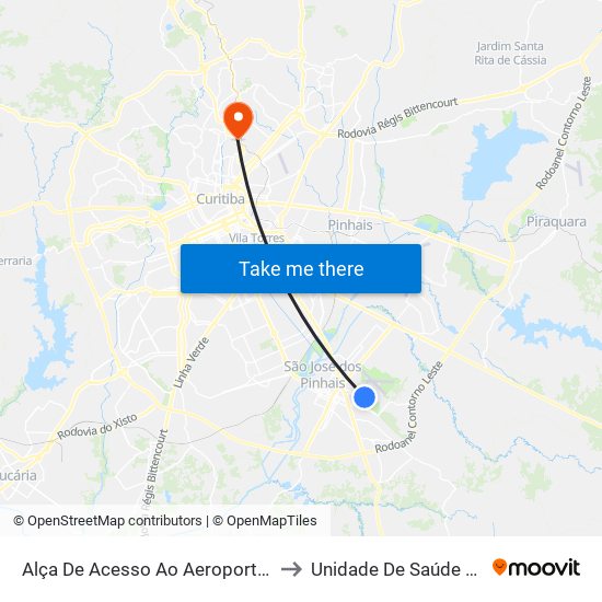 Alça De Acesso Ao Aeroporto Afonso Pena to Unidade De Saúde Medianeira map