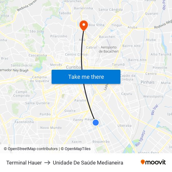 Terminal Hauer to Unidade De Saúde Medianeira map