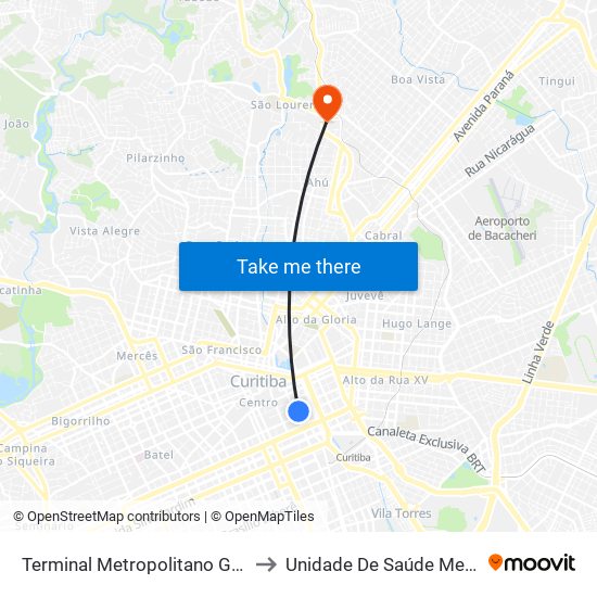 Terminal Metropolitano Guadalupe to Unidade De Saúde Medianeira map