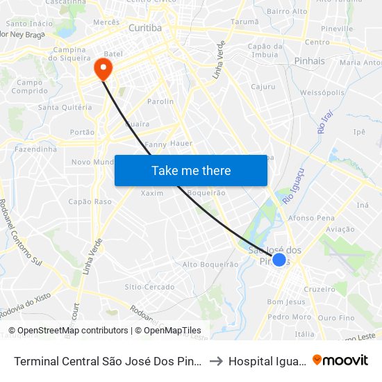 Terminal Central São José Dos Pinhais to Hospital Iguaçu map
