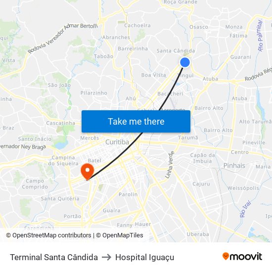 Terminal Santa Cândida to Hospital Iguaçu map