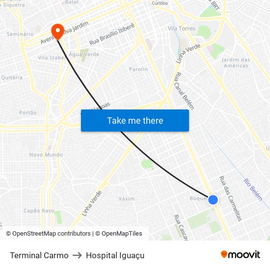 Terminal Carmo to Hospital Iguaçu map