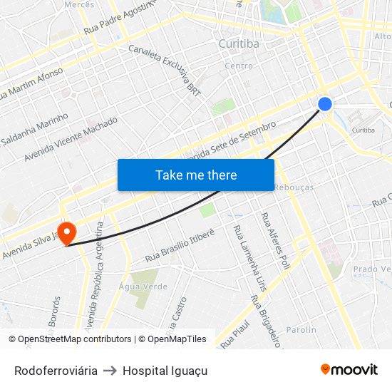 Rodoferroviária to Hospital Iguaçu map