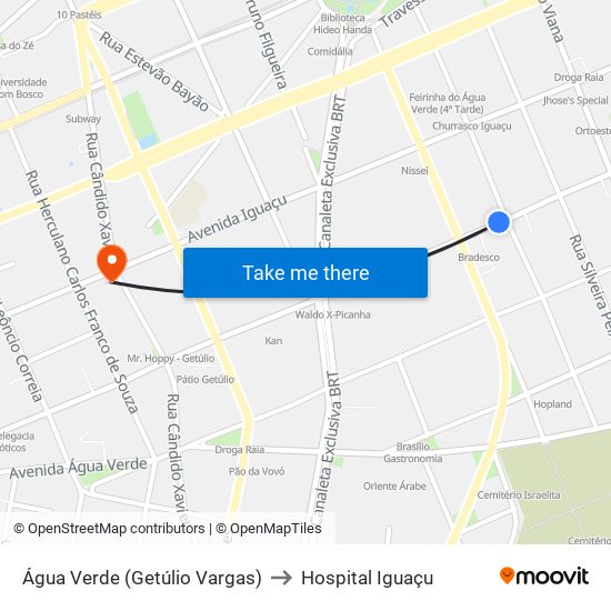 Água Verde (Getúlio Vargas) to Hospital Iguaçu map
