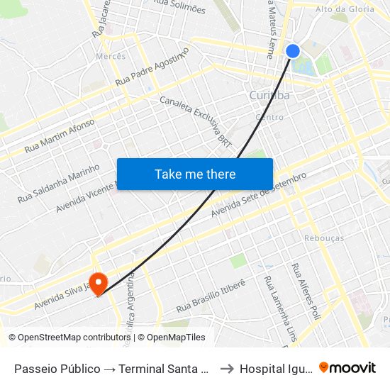 Passeio Público → Terminal Santa Cândida to Hospital Iguaçu map