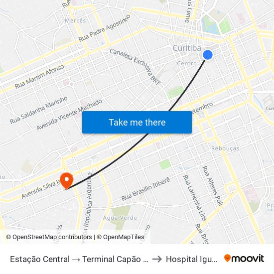 Estação Central → Terminal Capão Raso to Hospital Iguaçu map