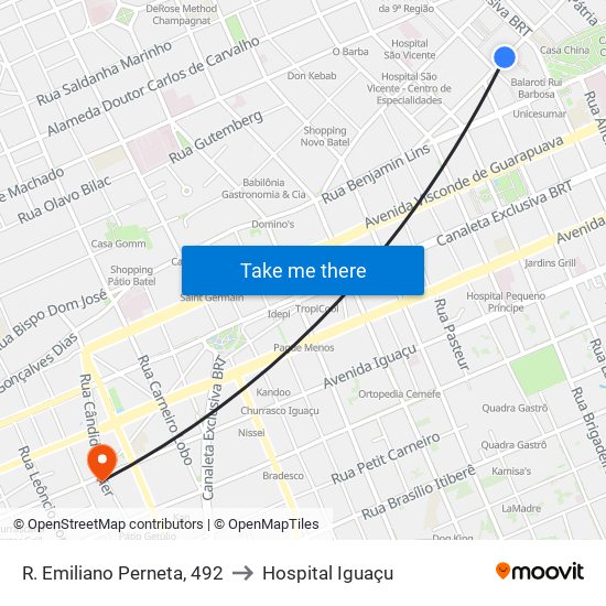 R. Emiliano Perneta, 492 to Hospital Iguaçu map