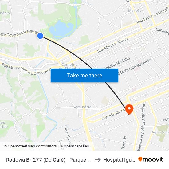 Rodovia Br-277 (Do Café) - Parque Barigui to Hospital Iguaçu map