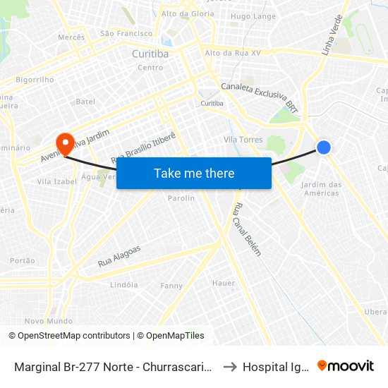 Marginal Br-277 Norte - Churrascaria Marumbi to Hospital Iguaçu map