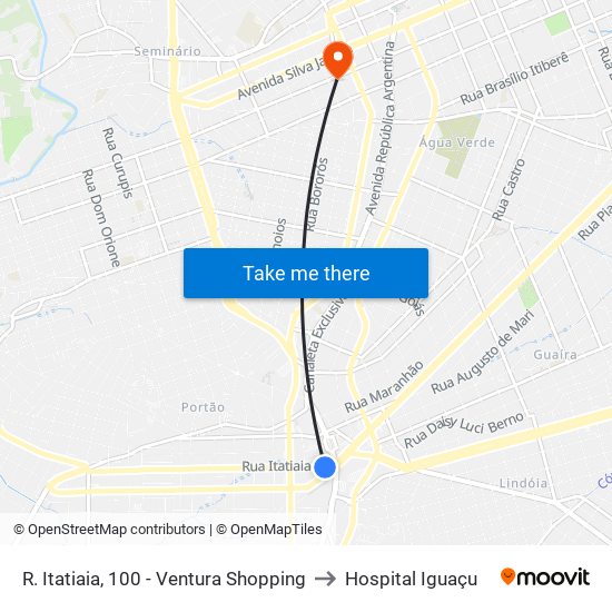 R. Itatiaia, 100 - Ventura Shopping to Hospital Iguaçu map