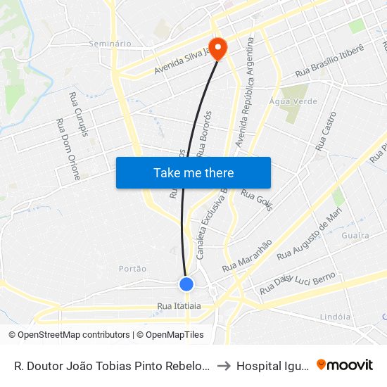 R. Doutor João Tobias Pinto Rebelo, 3500 to Hospital Iguaçu map