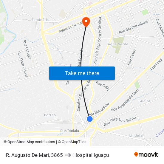 R. Augusto De Mari, 3865 to Hospital Iguaçu map