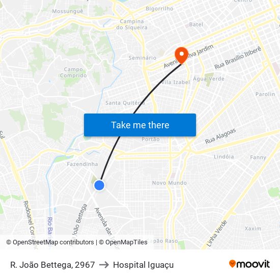 R. João Bettega, 2967 to Hospital Iguaçu map