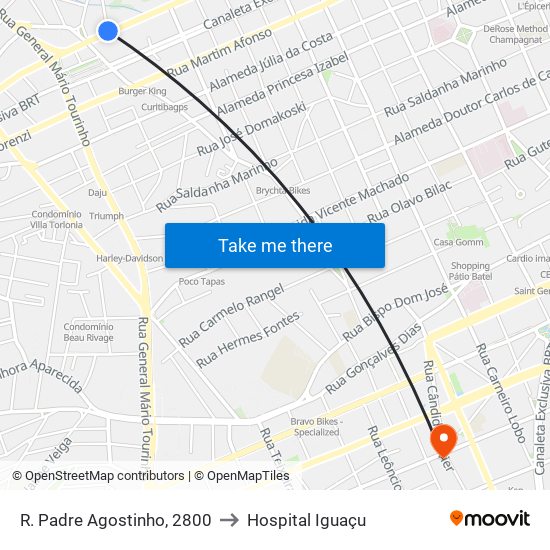 R. Padre Agostinho, 2800 to Hospital Iguaçu map