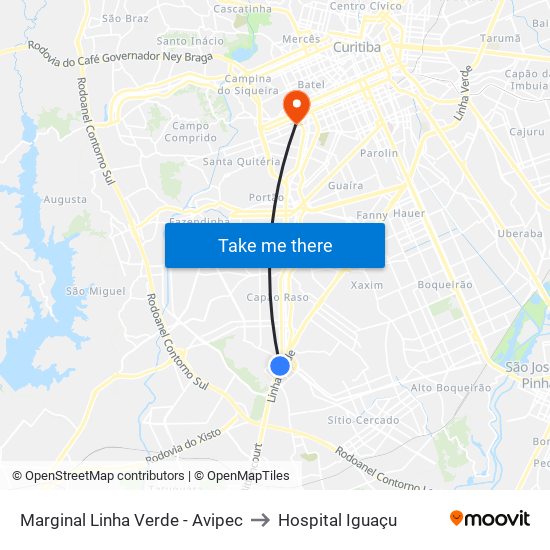 Marginal Linha Verde - Avipec to Hospital Iguaçu map