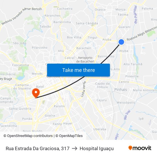 Rua Estrada Da Graciosa, 317 to Hospital Iguaçu map