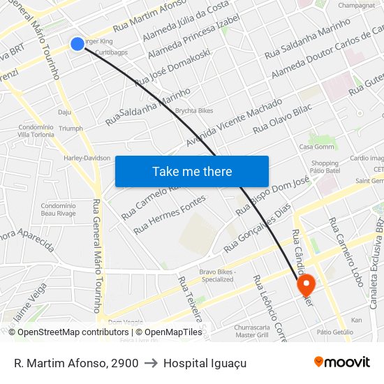 R. Martim Afonso, 2900 to Hospital Iguaçu map