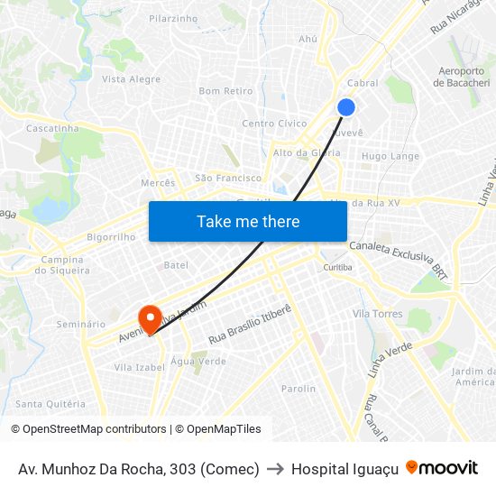 Av. Munhoz Da Rocha, 303 (Comec) to Hospital Iguaçu map