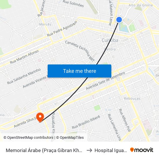 Memorial Árabe (Praça Gibran Khalil) to Hospital Iguaçu map
