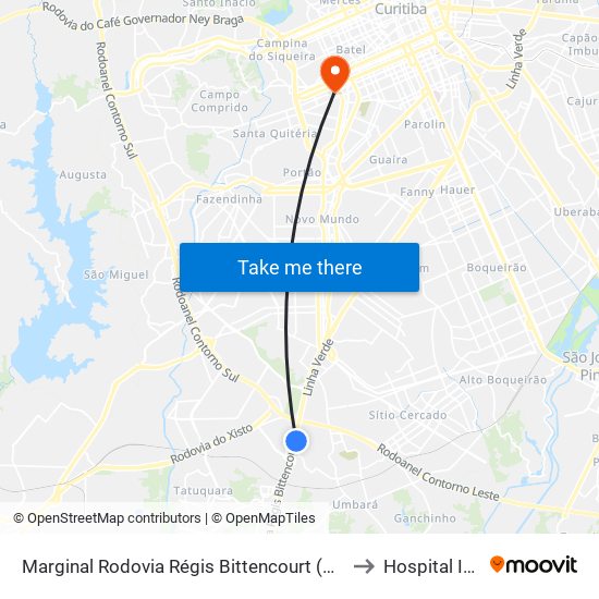 Marginal Rodovia Régis Bittencourt (Br 116) - Ceasa to Hospital Iguaçu map