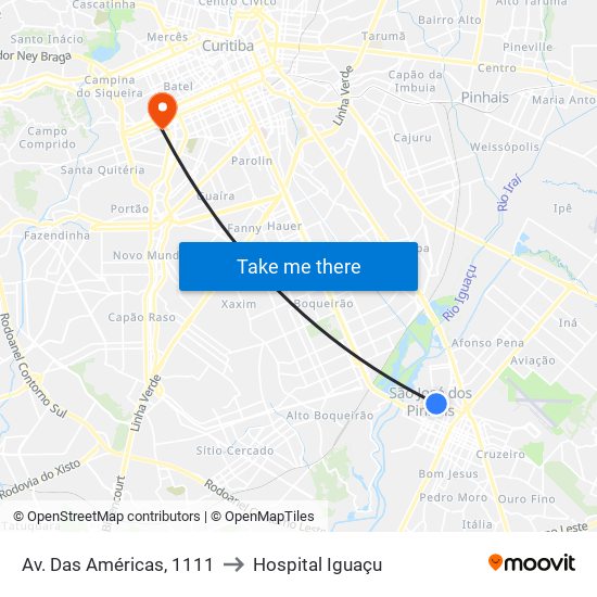 Av. Das Américas, 1111 to Hospital Iguaçu map