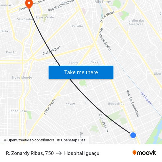 R. Zonardy Ribas, 750 to Hospital Iguaçu map