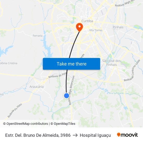 Estr. Del. Bruno De Almeida, 3986 to Hospital Iguaçu map