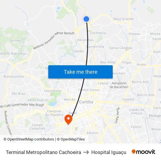 Terminal Metropolitano Cachoeira to Hospital Iguaçu map