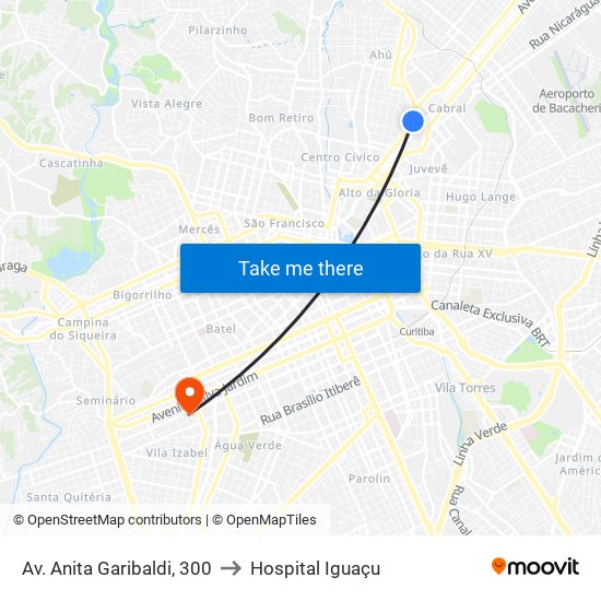 Av. Anita Garibaldi, 300 to Hospital Iguaçu map