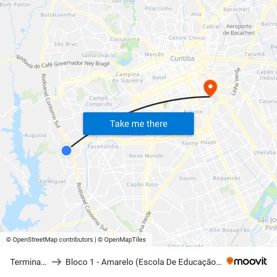 Terminal Caiuá to Bloco 1 - Amarelo (Escola De Educação E Ciências Humanas) map