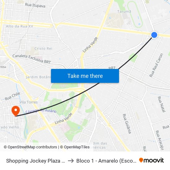 Shopping Jockey Plaza (Av. Victor Ferreira Do Amaral, 2694) to Bloco 1 - Amarelo (Escola De Educação E Ciências Humanas) map