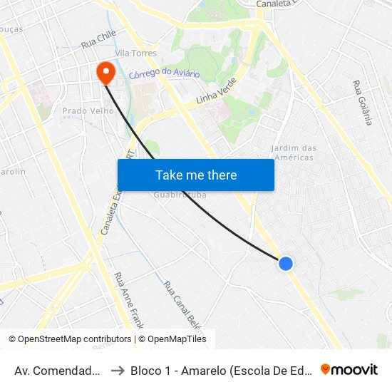 Av. Comendador Franco, 4485 to Bloco 1 - Amarelo (Escola De Educação E Ciências Humanas) map