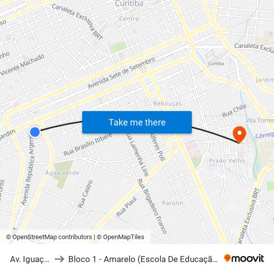 Av. Iguaçu, 2700 to Bloco 1 - Amarelo (Escola De Educação E Ciências Humanas) map