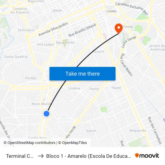 Terminal Capão Raso to Bloco 1 - Amarelo (Escola De Educação E Ciências Humanas) map