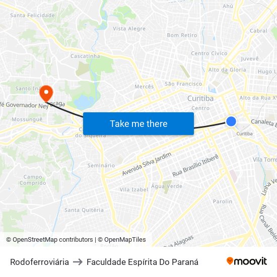 Rodoferroviária to Faculdade Espírita Do Paraná map