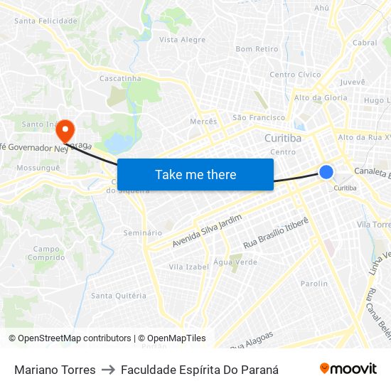 Mariano Torres to Faculdade Espírita Do Paraná map