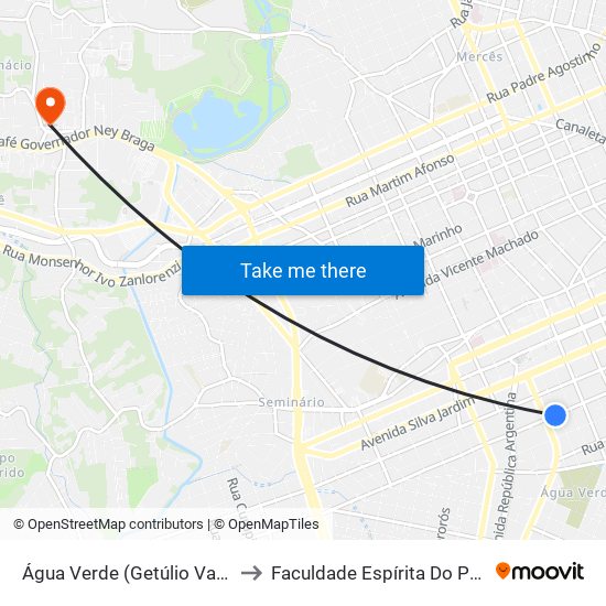 Água Verde (Getúlio Vargas) to Faculdade Espírita Do Paraná map